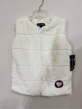 Girls First Girls Faux Fur Vest White Zip Front Size 5  NWT